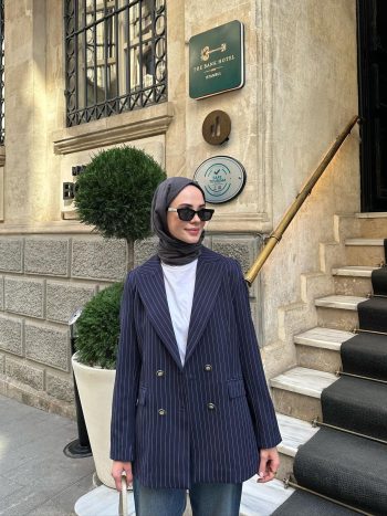 Lacivert Çizgili Vintage Ceket - Görsel 5