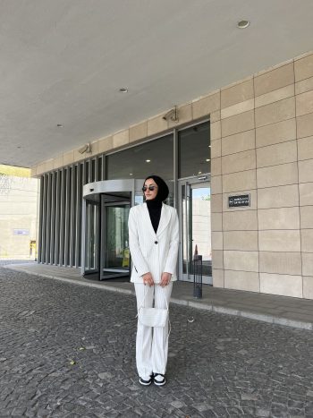 Beyaz Vintage Ceket Takım - Görsel 3