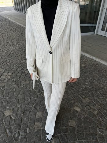 Beyaz Vintage Ceket Takım - Görsel 8