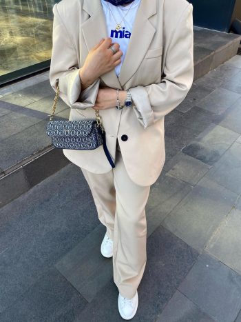 Bej Vintage Ceket Takım (Oversize Kalıp) - Görsel 4
