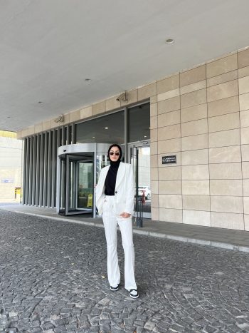 Beyaz Vintage Ceket Takım - Görsel 5