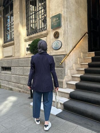 Lacivert Çizgili Vintage Ceket - Görsel 7