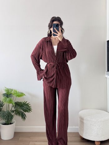 Bordo Piliseli Kimona Takım - Görsel 3