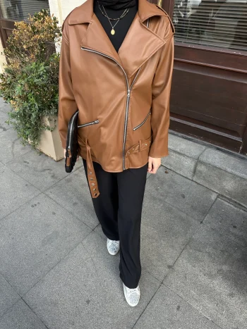 Taba Vintage Deri Ceket - Görsel 7