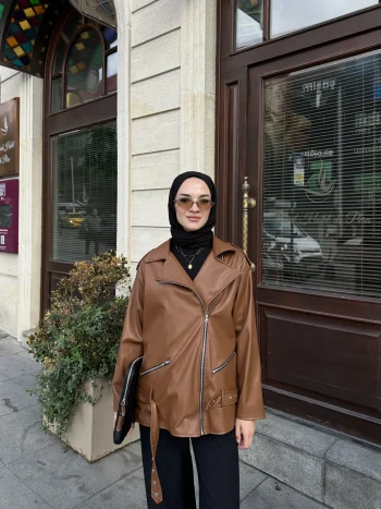Taba Vintage Deri Ceket - Görsel 3