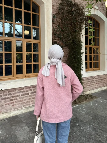 Toz Pembe Buklet Mont (Oversize Kalıp) - Görsel 8