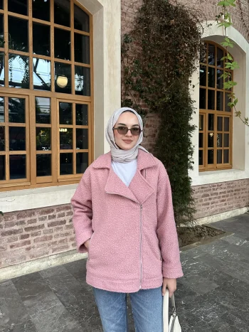 Toz Pembe Buklet Mont (Oversize Kalıp) - Görsel 7