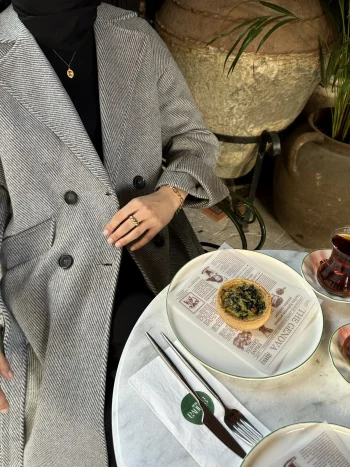 Çizgili Gri Premium Kaşe Kaban - Görsel 8