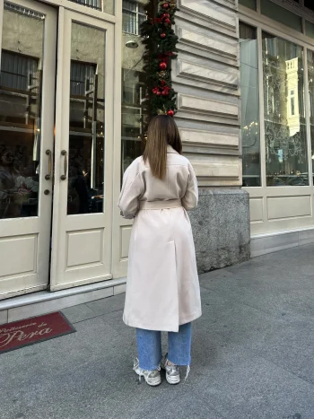 Çizgili Bej Premium Kaşe Kaban - Görsel 3