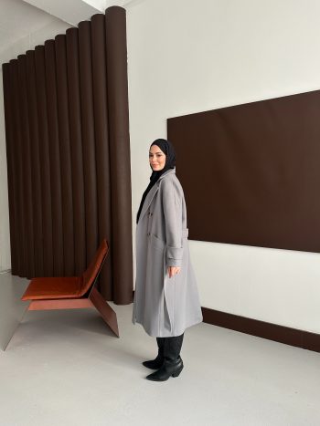 Kemerli Koyu Gri Kaşe Kaban - Görsel 3