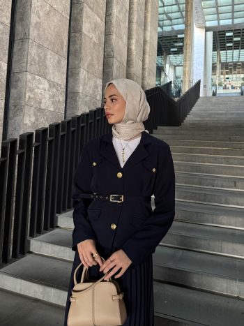 Lacivert Kemerli Ceket Etek Takım (Gold Düğme) - Görsel 7