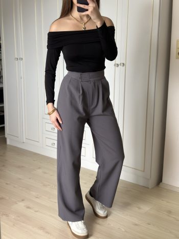 Antrasit Beli Cırtlı Palazzo Pantolon - Görsel 5