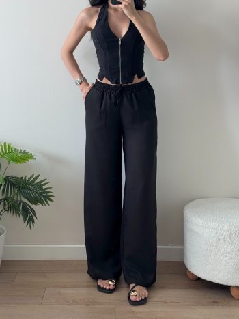 Siyah Keten Pantolon (Oversize Kalıp) - Görsel 4