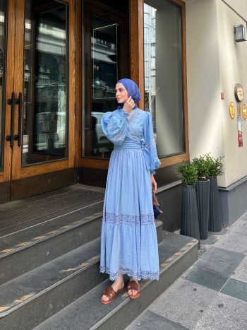 Bebe Mavi Premium Dantelli Leva Elbise (Oversize Kalıp) - Görsel 3