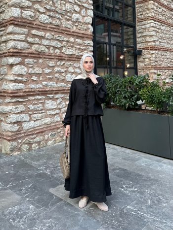 Perla Siyah Etekli Keten Takım (Premium Ürün) - Görsel 3