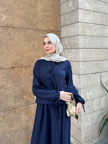 Perla Lacivert Etekli Keten Takım (Premium Ürün) - Görsel 3