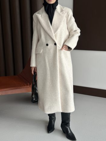 Premium Kürk Fox Kaban Ekru - Görsel 10