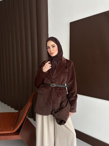 Premium Kısa Kürk Fox Kaban Acı Kahve (Kemerli) - Görsel 4