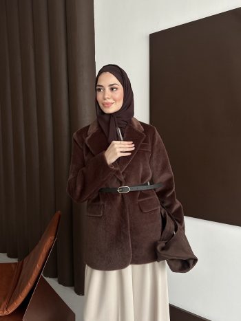 Premium Kısa Kürk Fox Kaban Acı Kahve (Kemerli) - Görsel 5