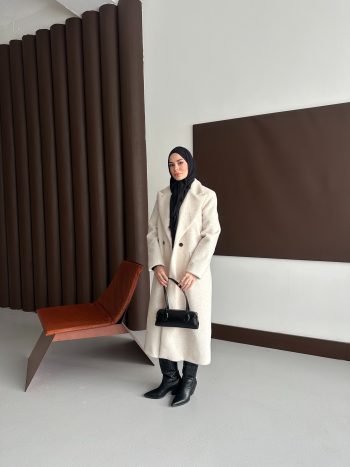 Premium Kürk Fox Kaban Ekru - Görsel 4