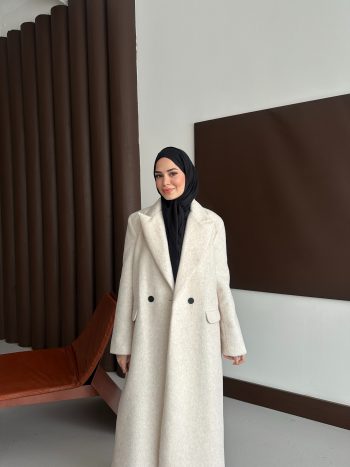 Premium Kürk Fox Kaban Ekru - Görsel 5