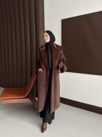 Premium Kürk Fox Kaban Acı Kahve - Görsel 5