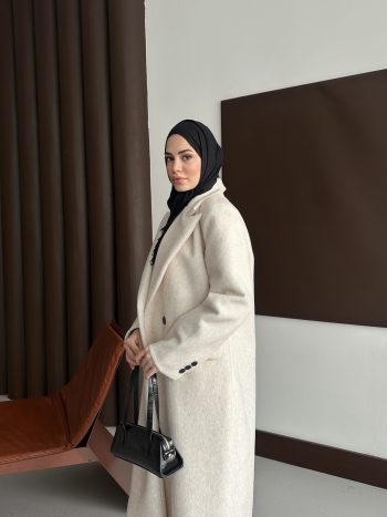 Premium Kürk Fox Kaban Ekru - Görsel 6