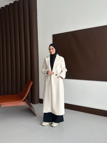 Premium Kürk Fox Kaban Ekru - Görsel 7