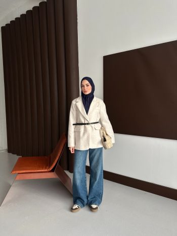 Premium Kısa Kürk Fox Kaban Ekru (Kemerli) - Görsel 6