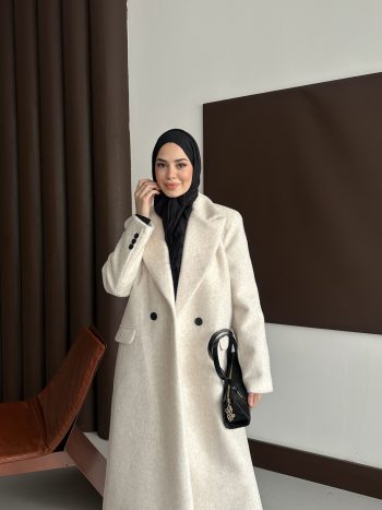 Premium Kürk Fox Kaban Ekru - Görsel 8