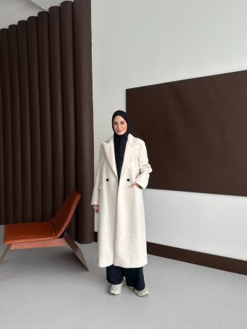 Premium Kürk Fox Kaban Ekru - Görsel 9