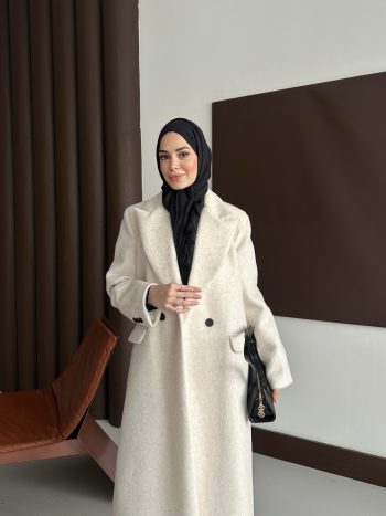 Premium Kürk Fox Kaban Ekru - Görsel 3