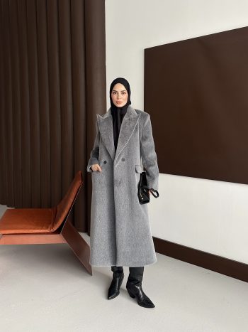 Premium Kürk Fox Kaban Antrasit - Görsel 9