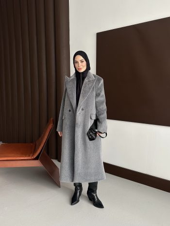 Premium Kürk Fox Kaban Antrasit - Görsel 3