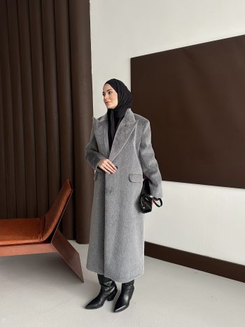 Premium Kürk Fox Kaban Antrasit - Görsel 5