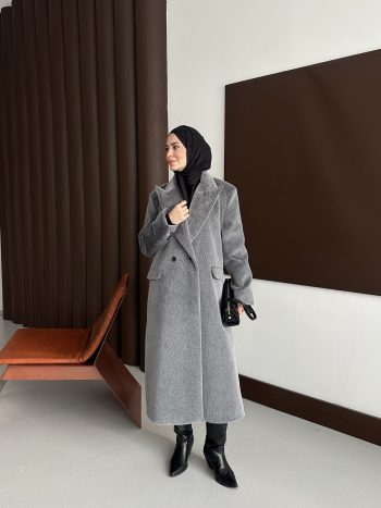 Premium Kürk Fox Kaban Antrasit - Görsel 10