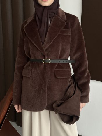 Premium Kısa Kürk Fox Kaban Acı Kahve (Kemerli) - Görsel 7