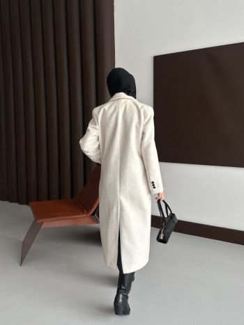 Premium Kürk Fox Kaban Ekru - Görsel 11