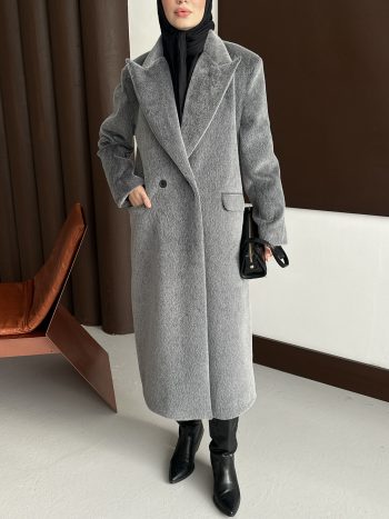 Premium Kürk Fox Kaban Antrasit - Görsel 7