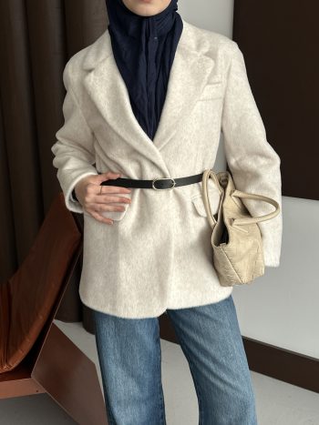 Premium Kısa Kürk Fox Kaban Ekru (Kemerli) - Görsel 7